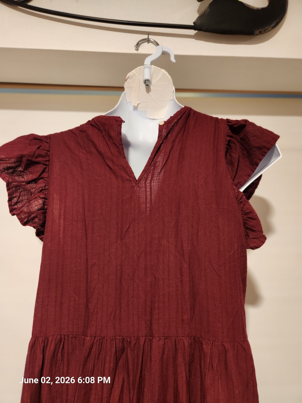 Universal Thread Burgundy Tiered Maxi Dress with Ruffle Sleeves - Picture 3 of 6